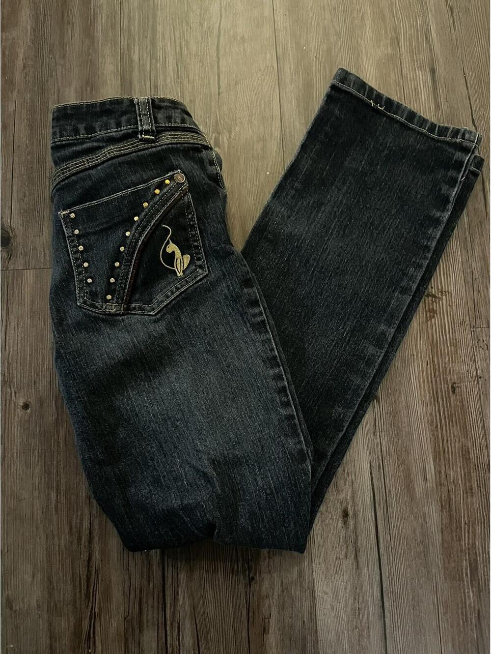 Baby Phat Jeans 28 Dark Wash Denim Embellished Straight Leg